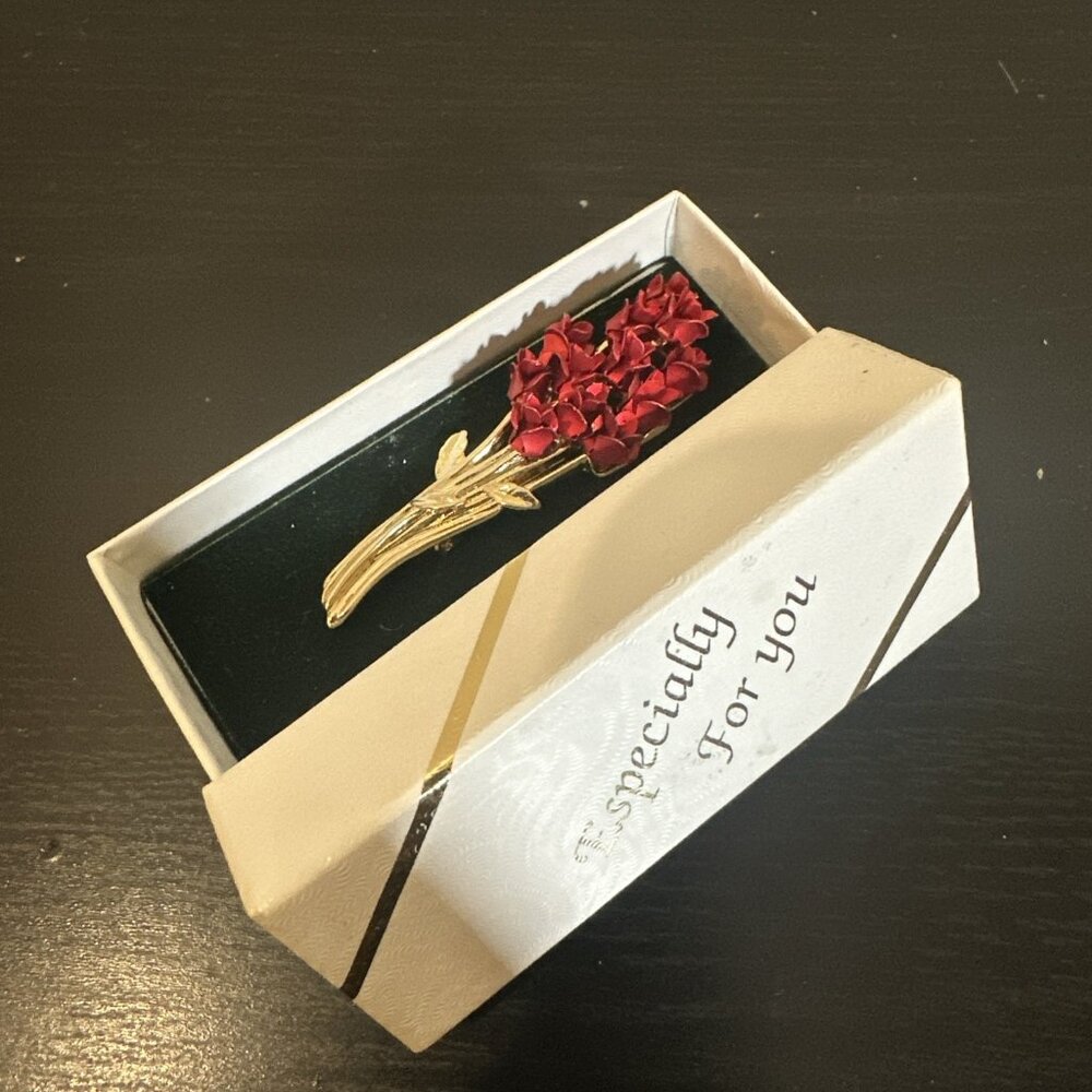 Vintage David Monn Rose Bouquet Brooch Gold Tone Signed Romantic Valentine's Day